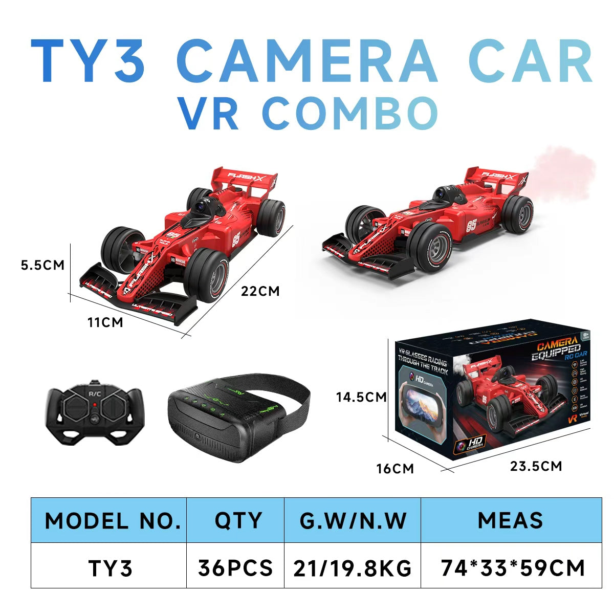 TY3 / TY4 RC Camera Car with VR Goggles & Mist Spray