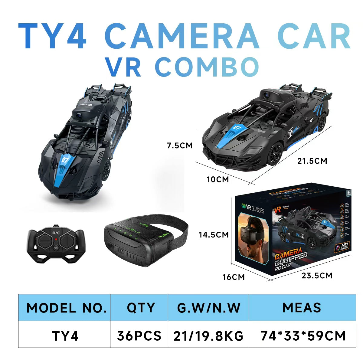 TY3 / TY4 RC Camera Car with VR Goggles & Mist Spray